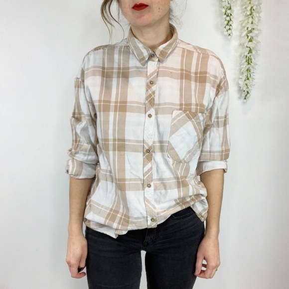 WILFRED FREE flannel button down shirt tan 1473